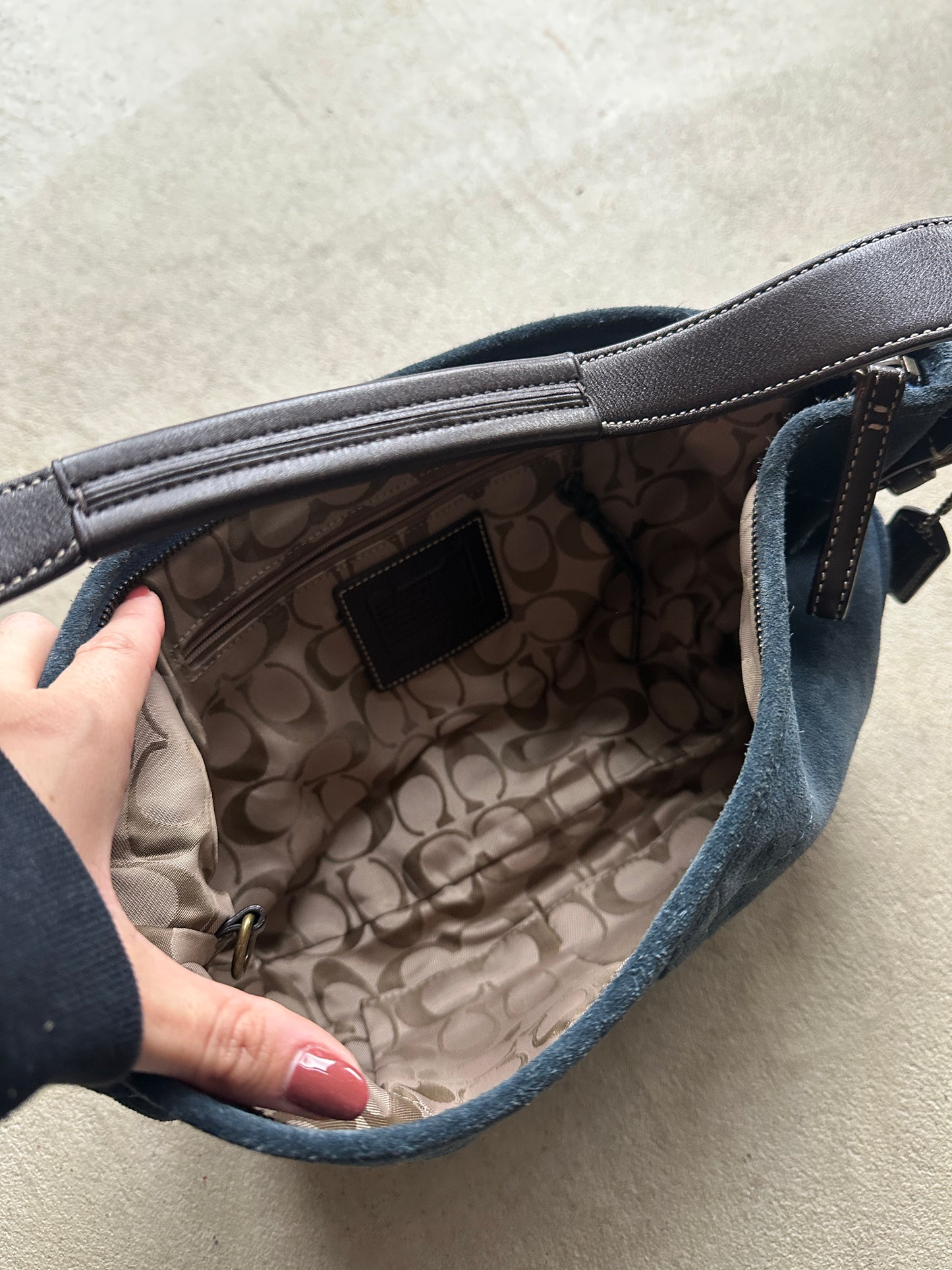 Vintage Coach Blue Suede Croissant Shoulder Bag