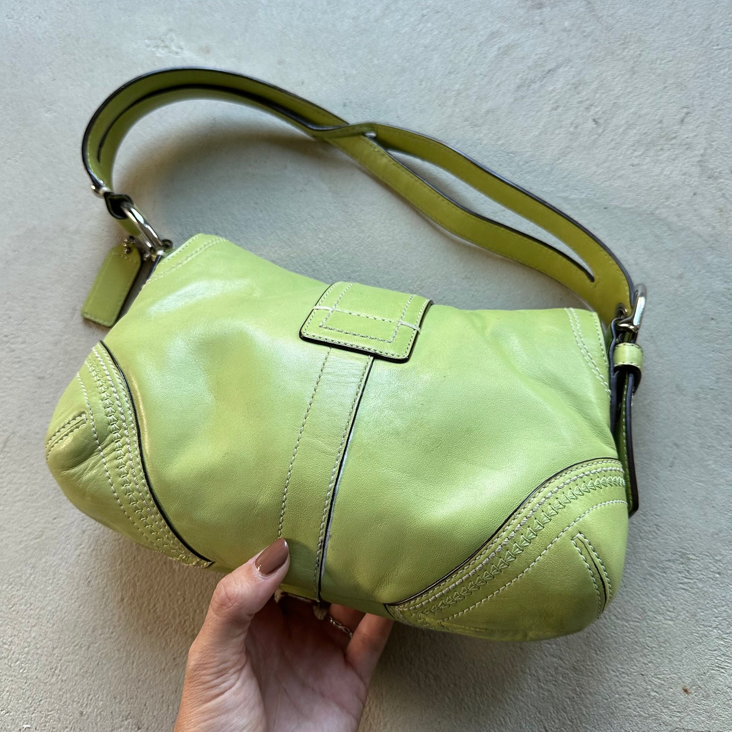 Vintage Y2K Coach Lime Green Mini Soho Leather Shoulder Bag