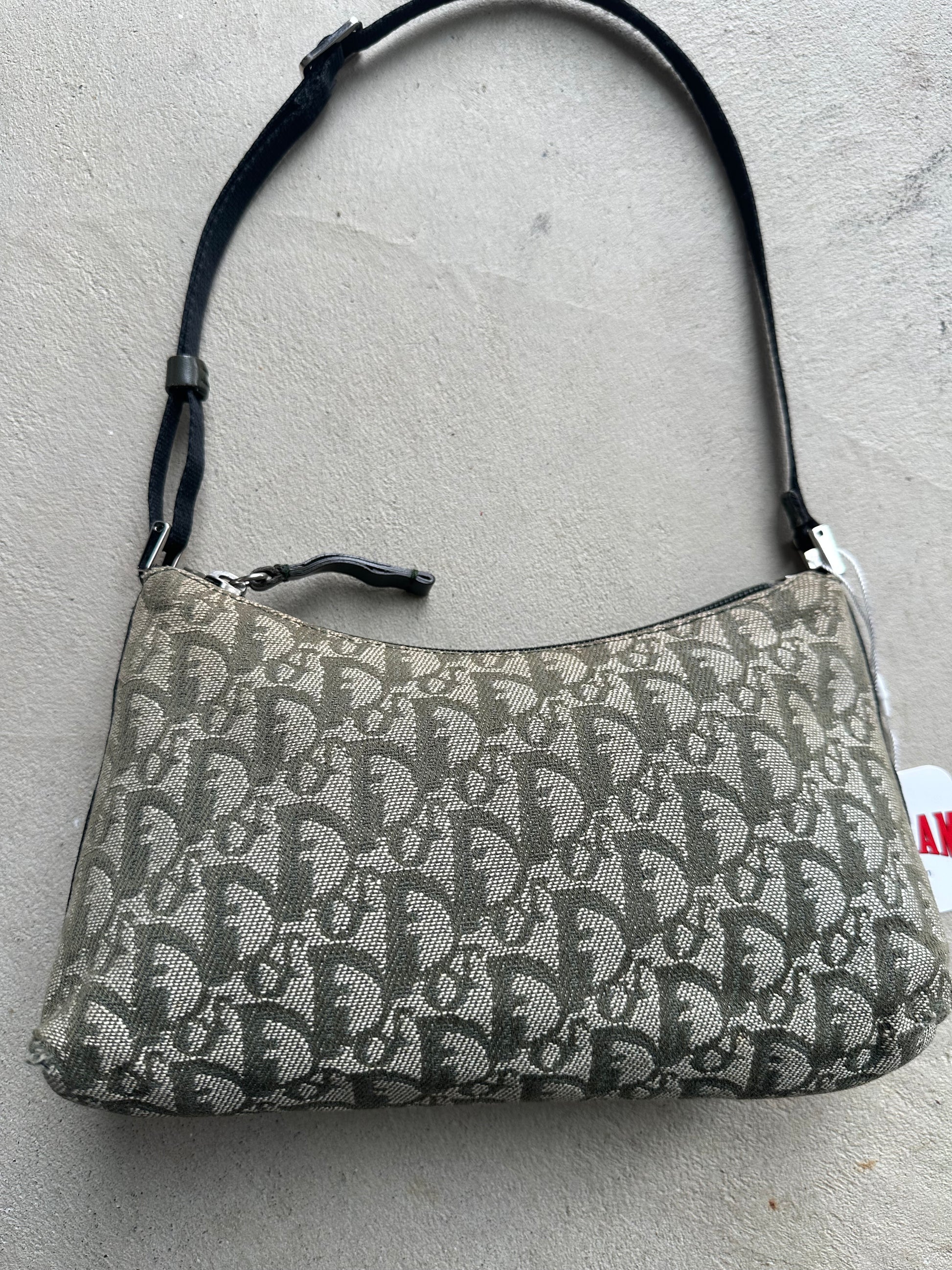 Vintage Dior Green Monogram Trotter Shoulder Bag