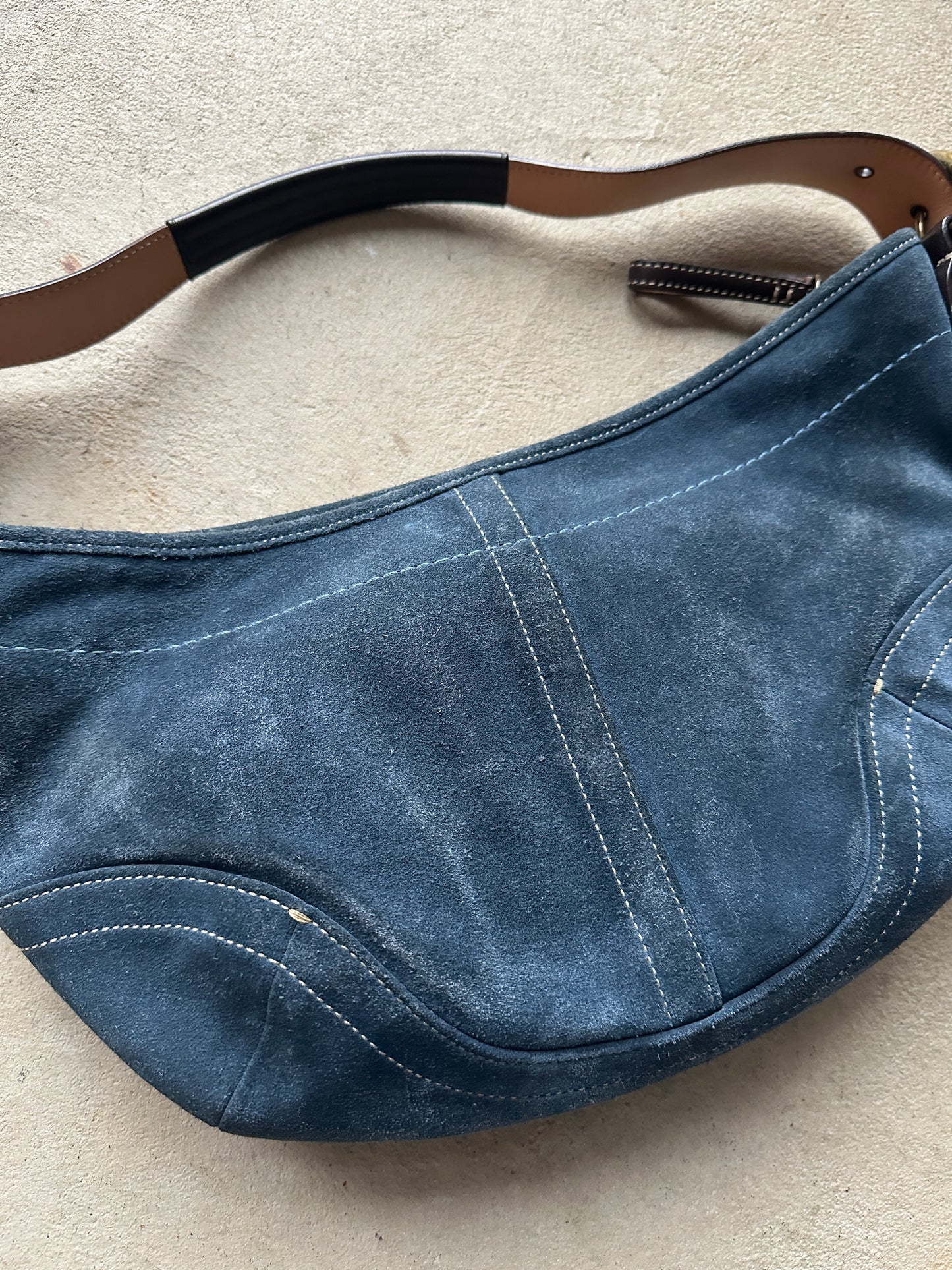 Vintage Coach Blue Suede Croissant Shoulder Bag