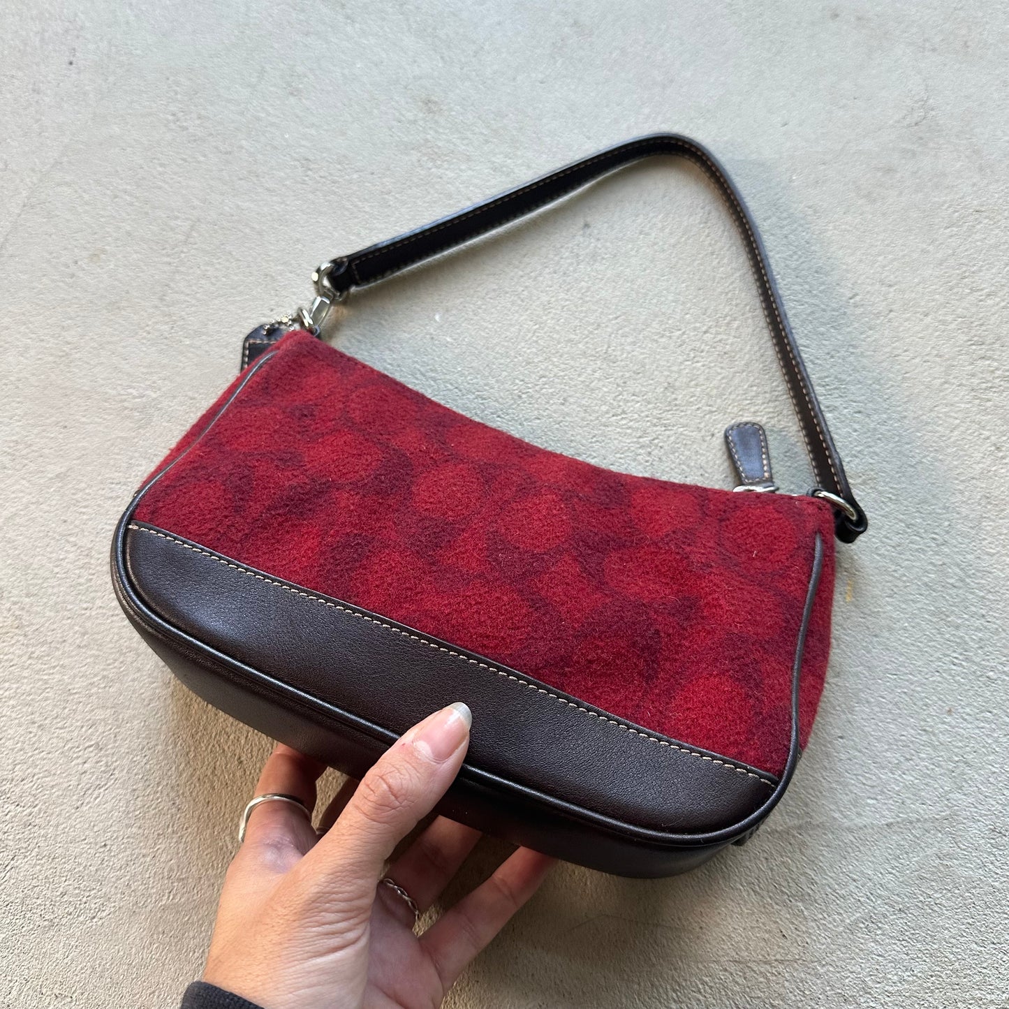 Vintage Coach Demi Red Wool Shoulder Bag