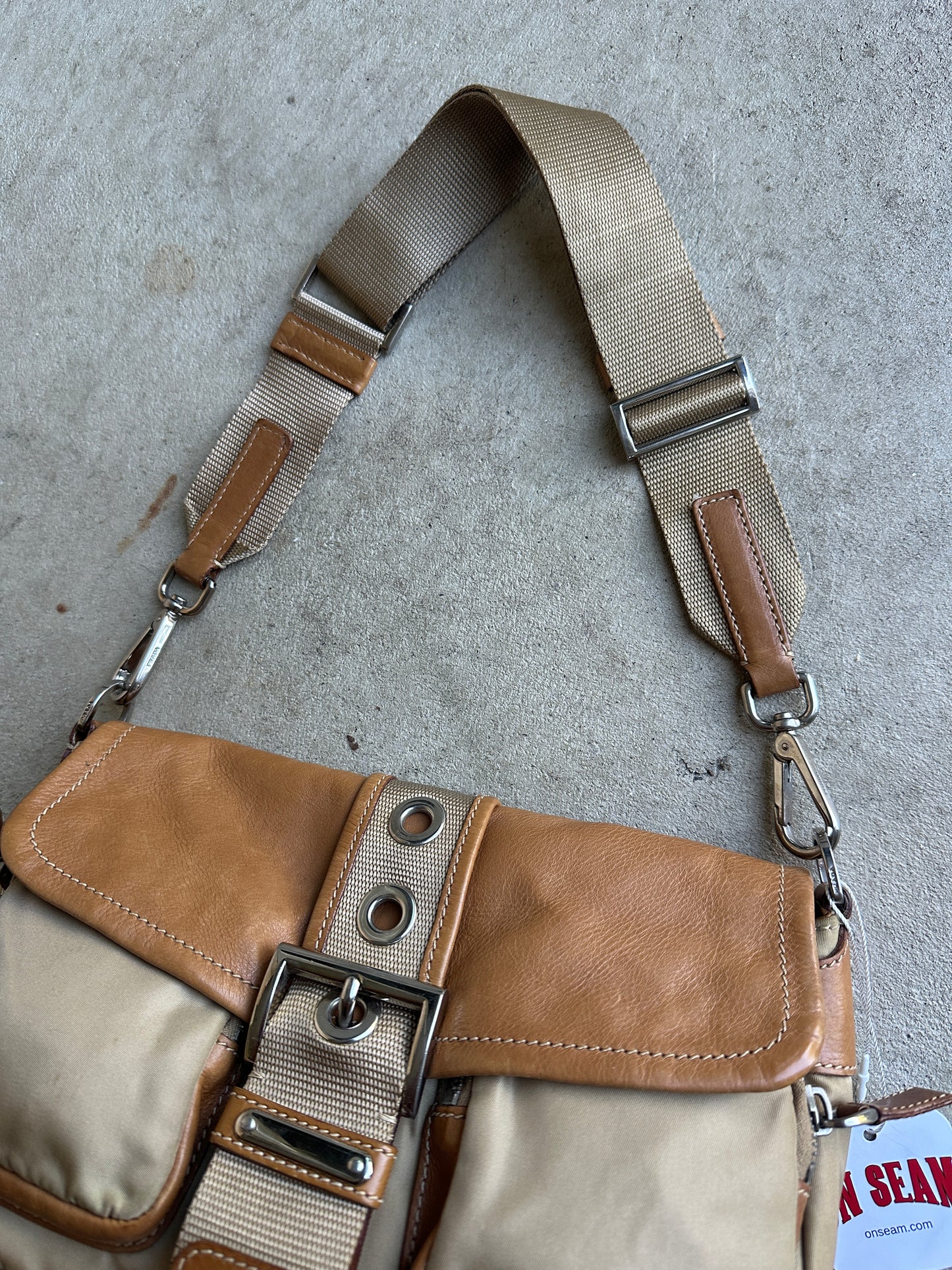 Vintage Prada Tan Leather/Nylon Cargo Bag