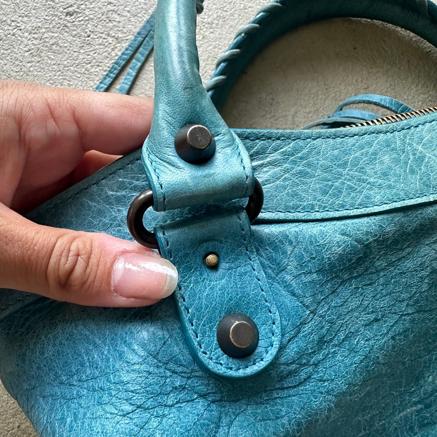 RARE! Vintage Y2K Balenciaga Aqua Blue Leather Mini City Shoulder Bag