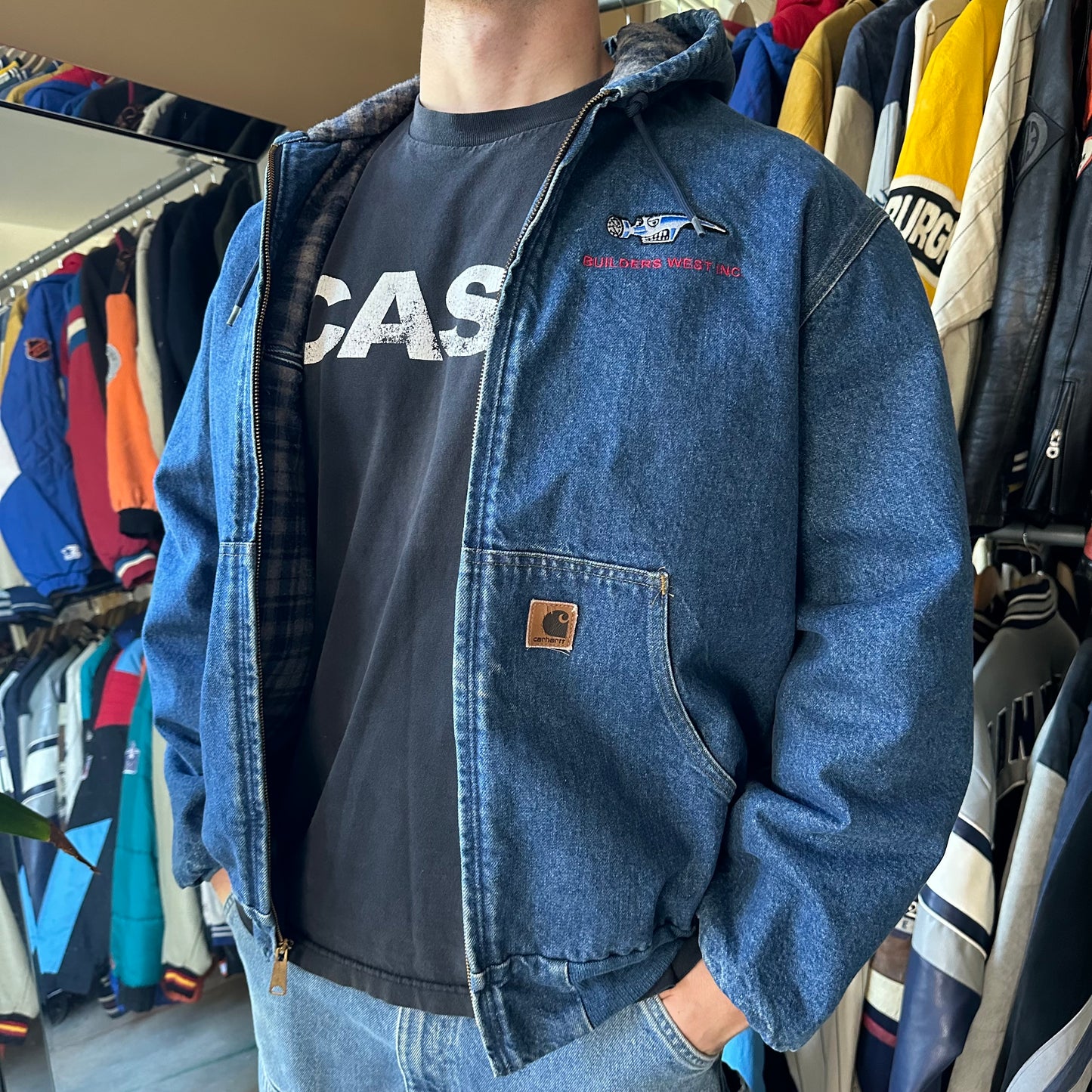 Vintage Carhartt Denim Hooded Jacket - XL