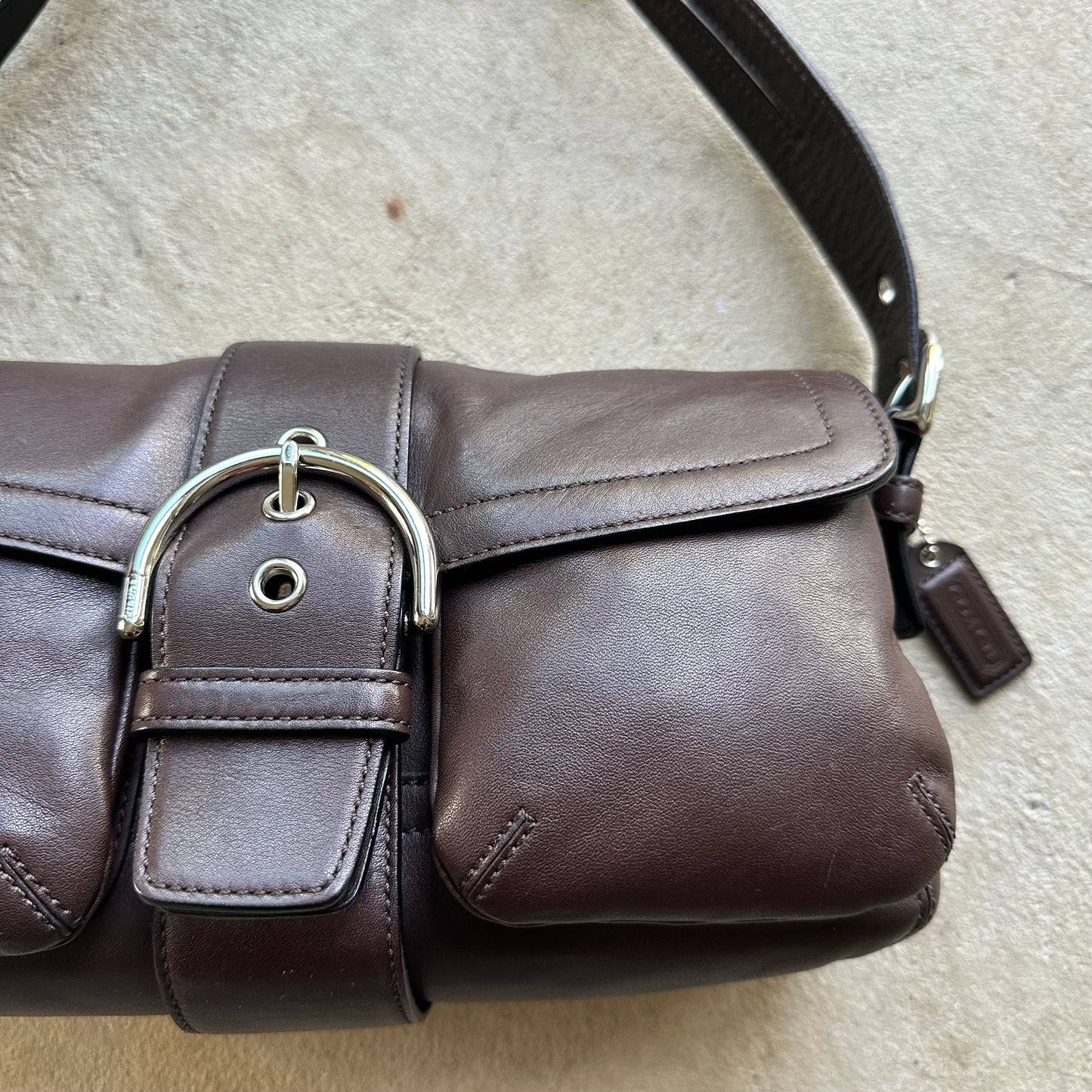 Vintage Y2K Coach Brown Square Soho Leather Shoulder Bag