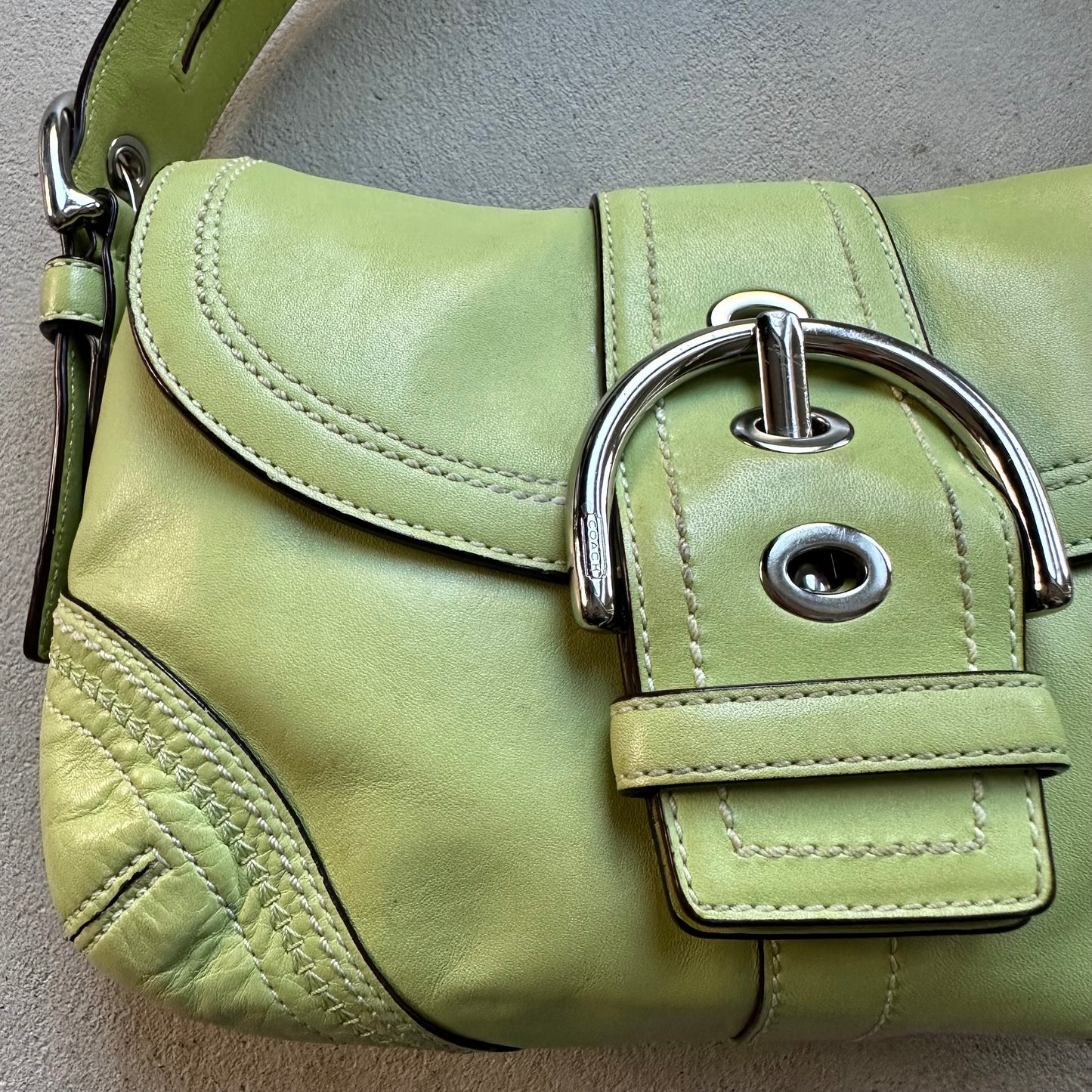 Vintage Y2K Coach Lime Green Mini Soho Leather Shoulder Bag