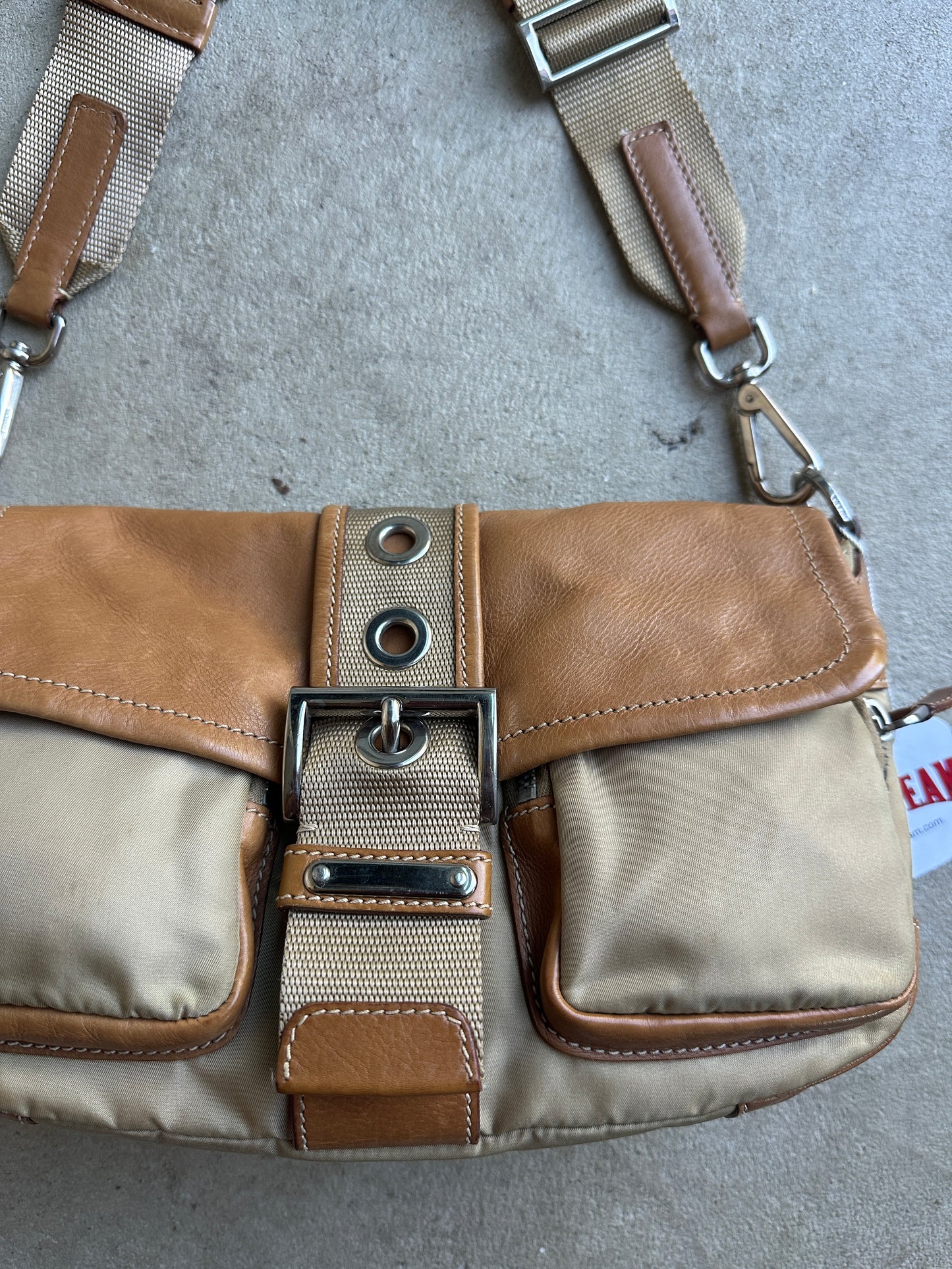 Vintage Prada Tan Leather/Nylon Cargo Bag