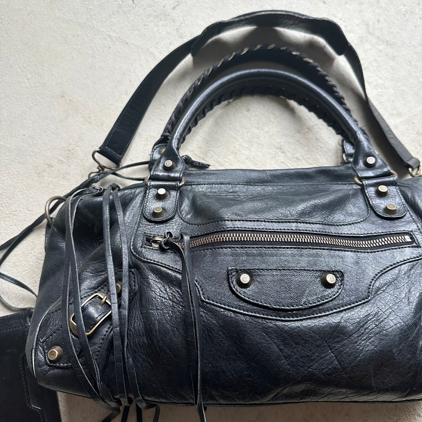 Vintage Y2K Balenciaga Black Leather City Shoulder Bag