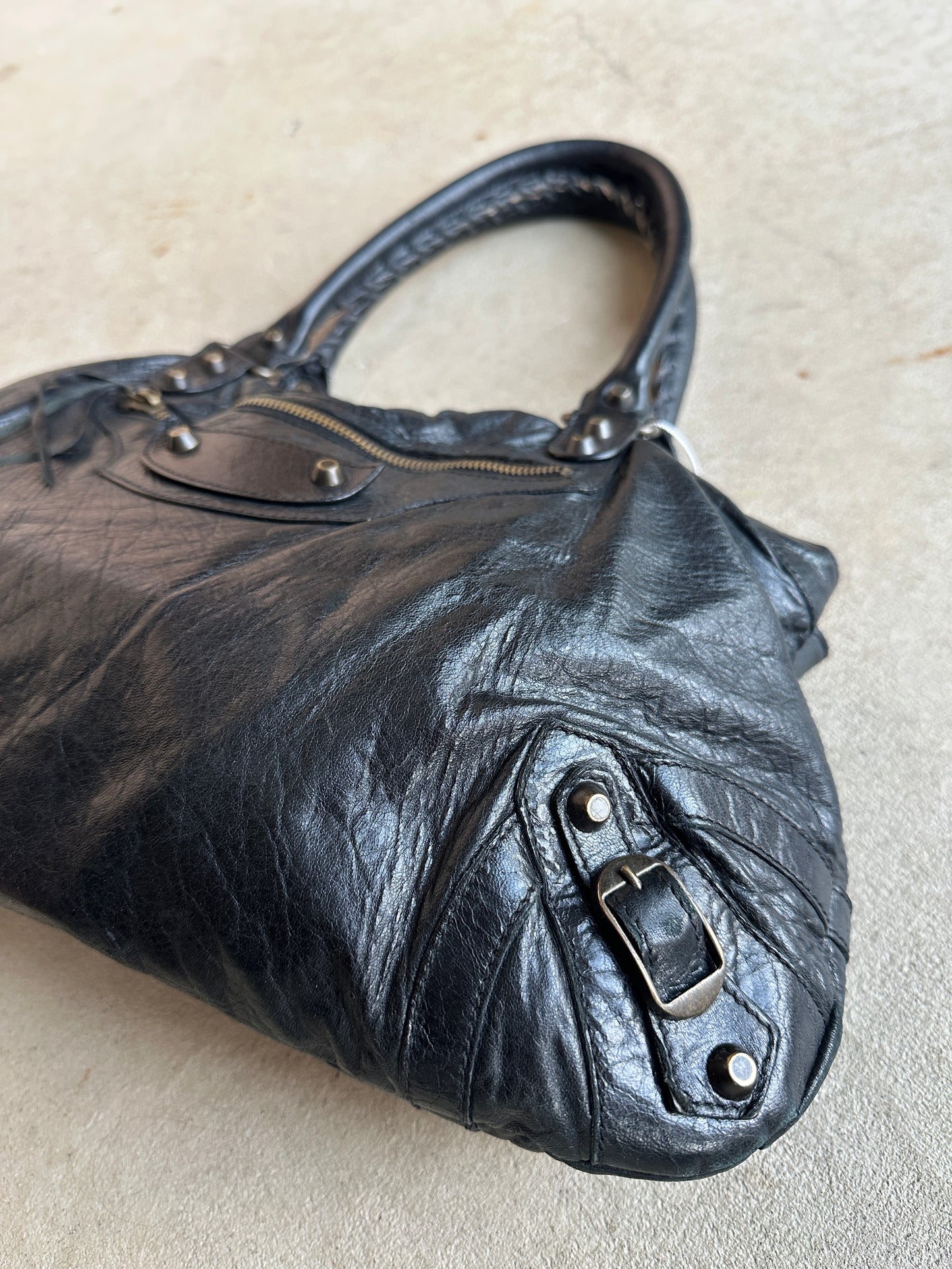 Vintage Black Balenciaga City Style Shoulder Bag