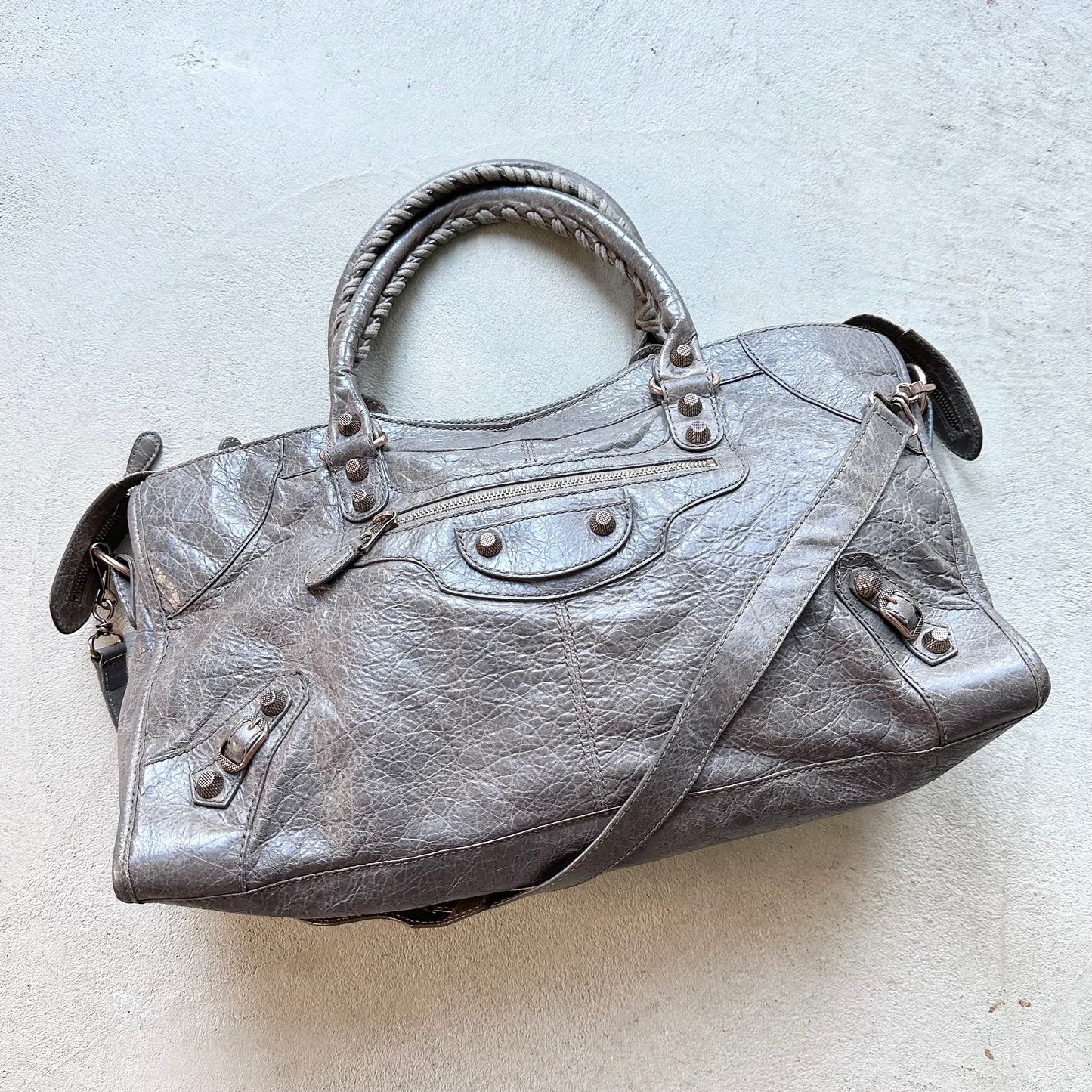 Y2K Balenciaga Dark Grey Leather City Shoulder Bag