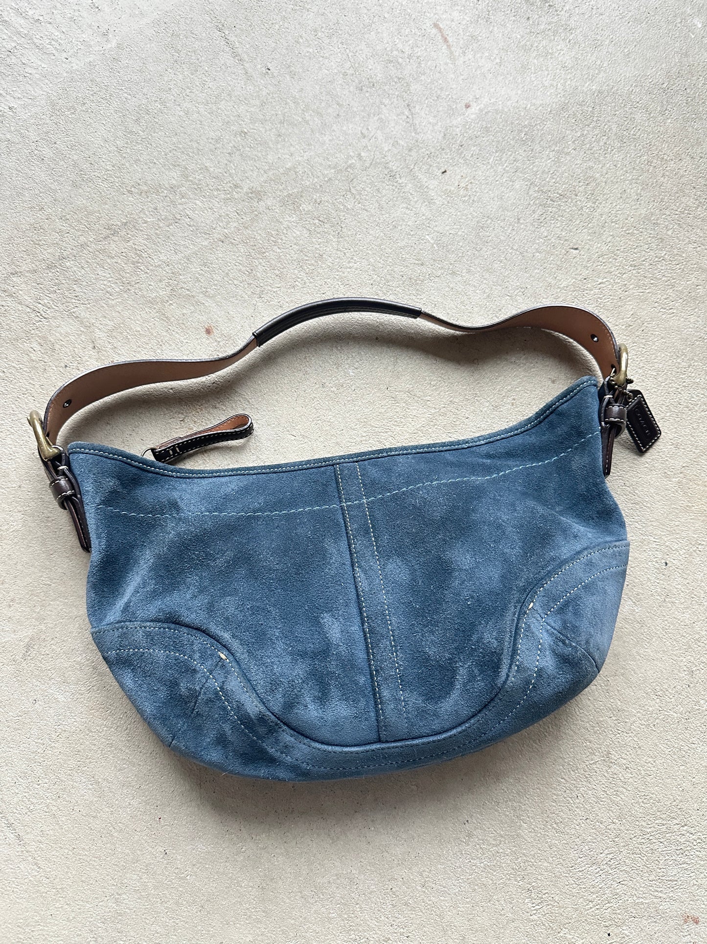 Vintage Coach Blue Suede Croissant Shoulder Bag