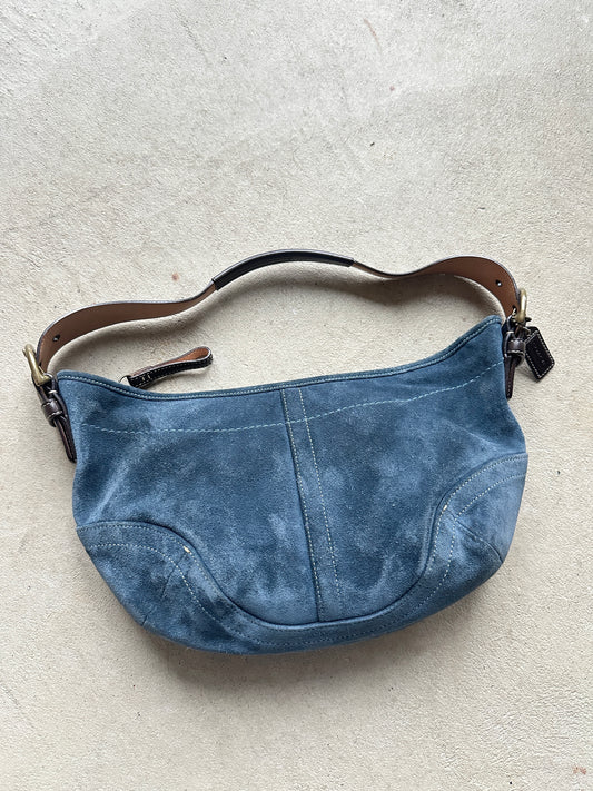 Vintage Coach Blue Suede Croissant Shoulder Bag