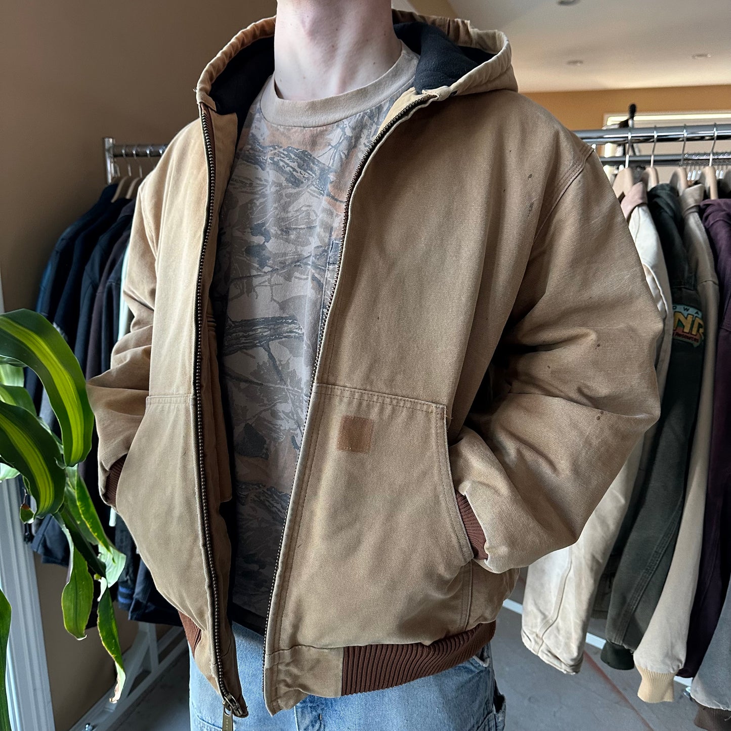 Vintage Carhartt Faded Tan Hooded Jacket - xl