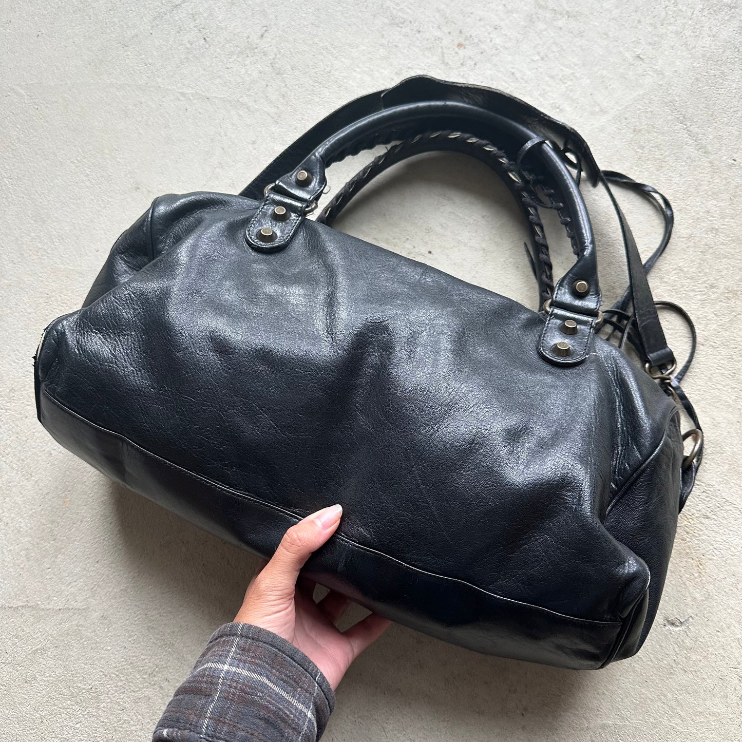 Vintage Y2K Balenciaga Black Leather City Shoulder Bag