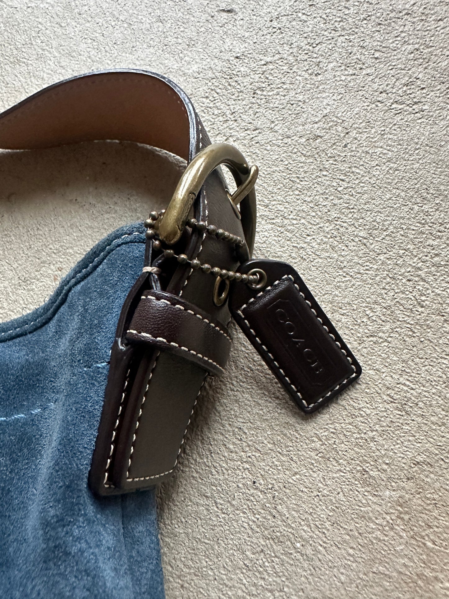 Vintage Coach Blue Suede Croissant Shoulder Bag