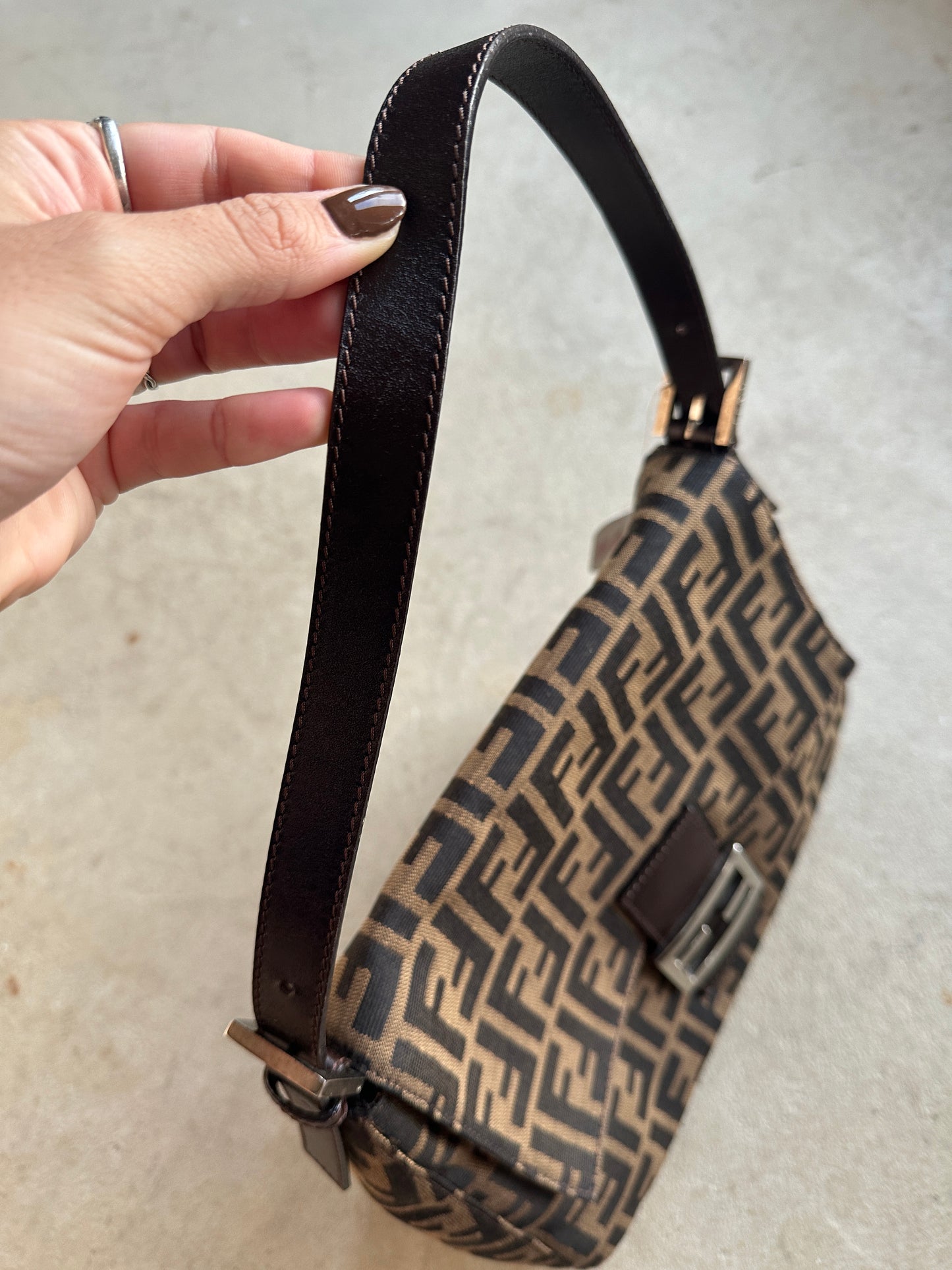 Vintage Fendi Brown Zucca Mama Baguette