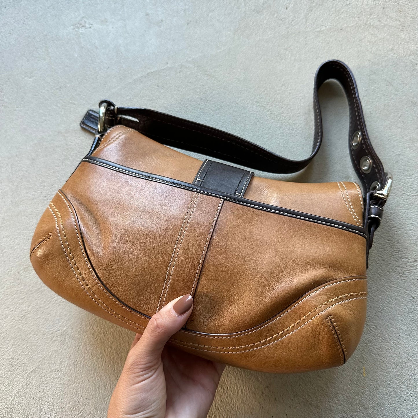 Vintage Y2K Coach Tan Leather Mini Soho Shoulder Bag