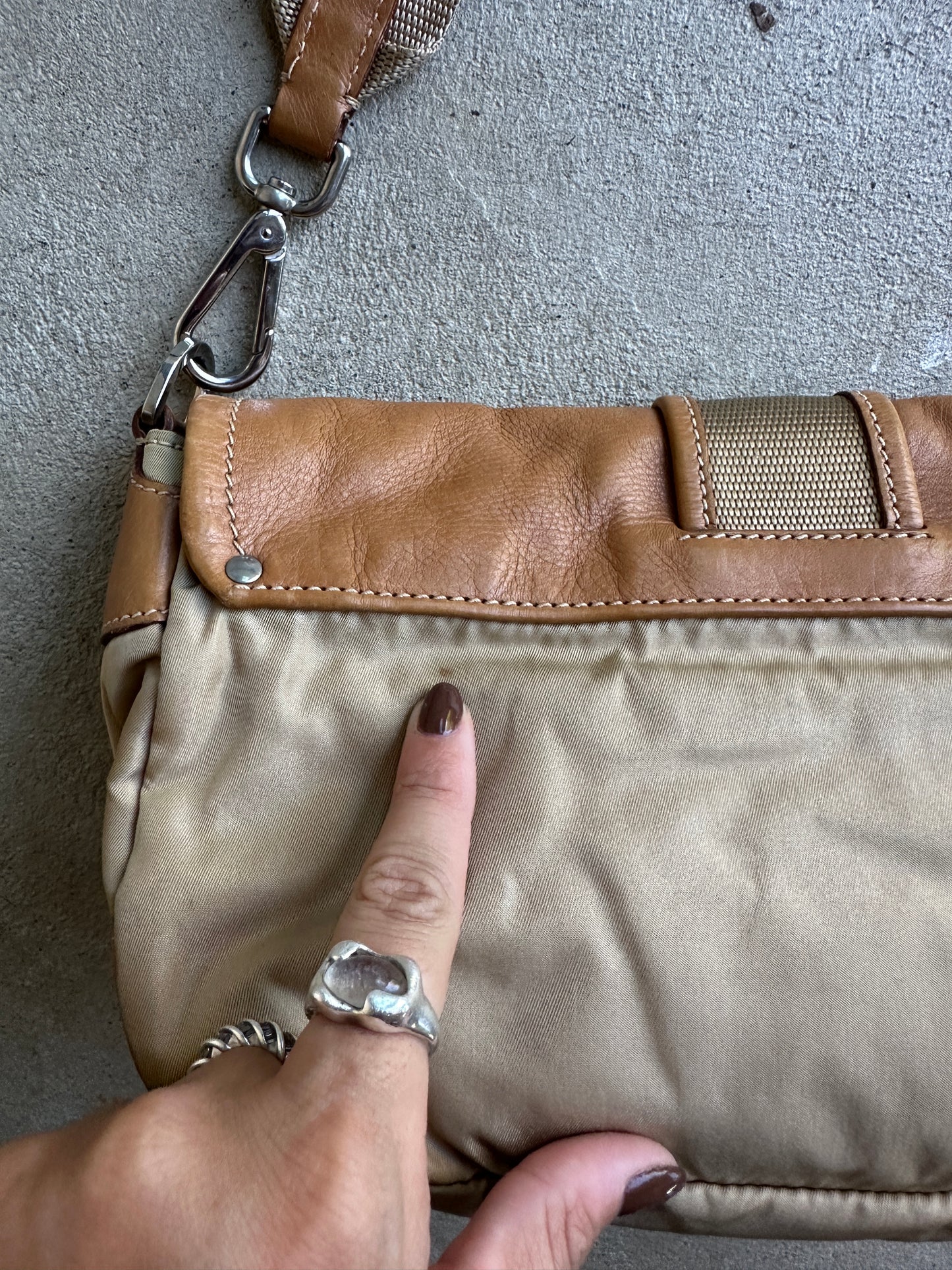 Vintage Prada Tan Leather/Nylon Cargo Bag