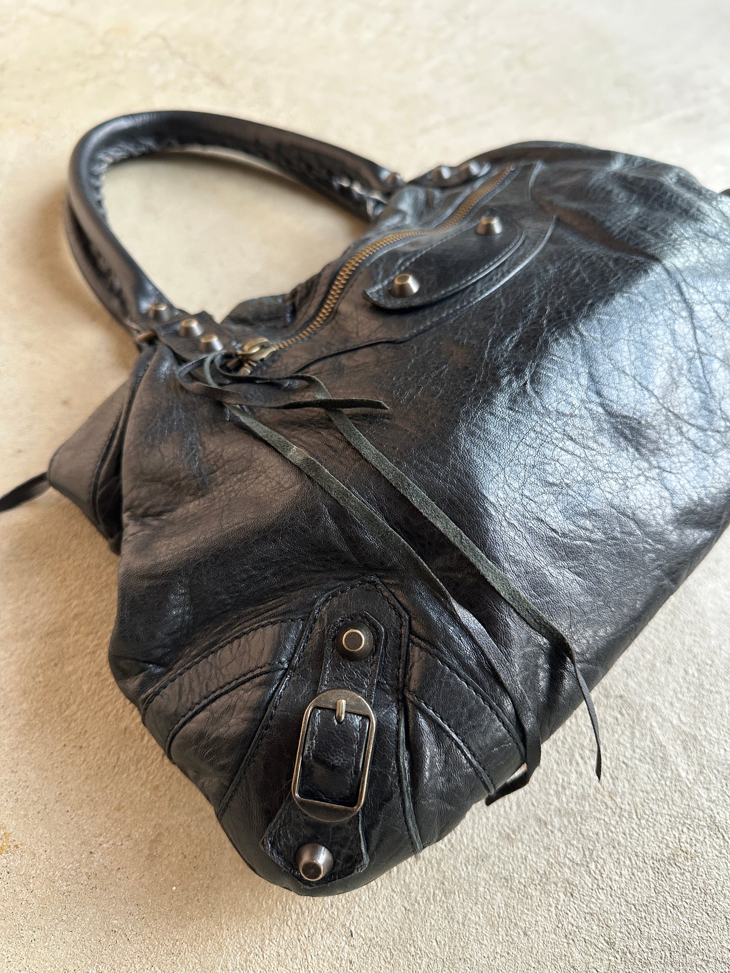 Vintage Black Balenciaga City Style Shoulder Bag