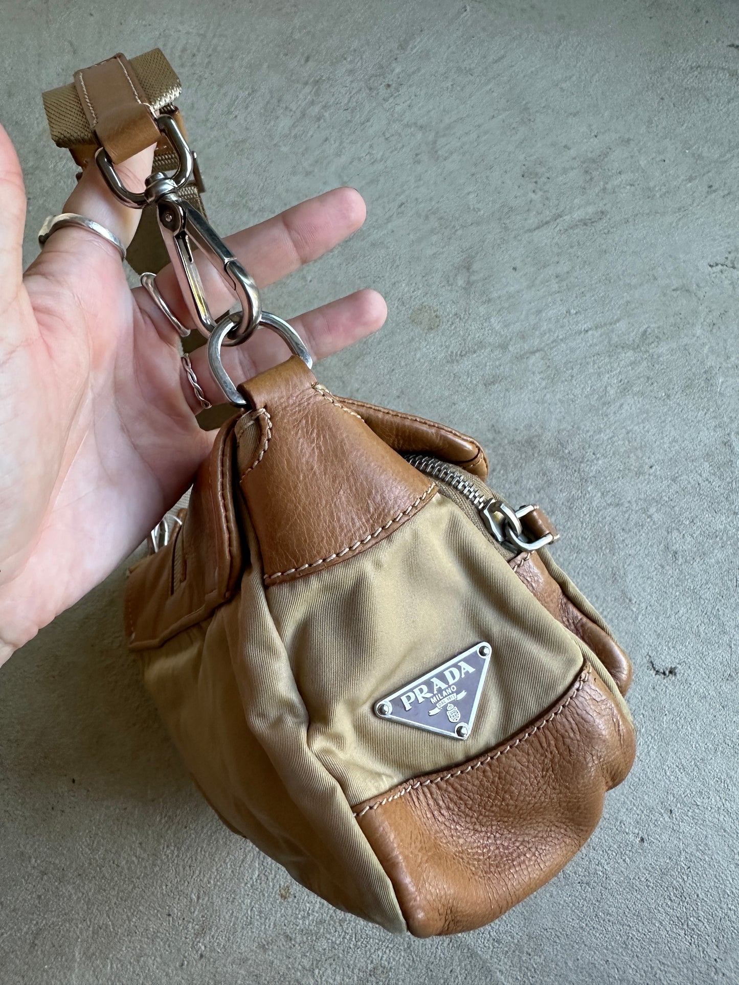 Vintage Prada Tan Leather/Nylon Cargo Bag