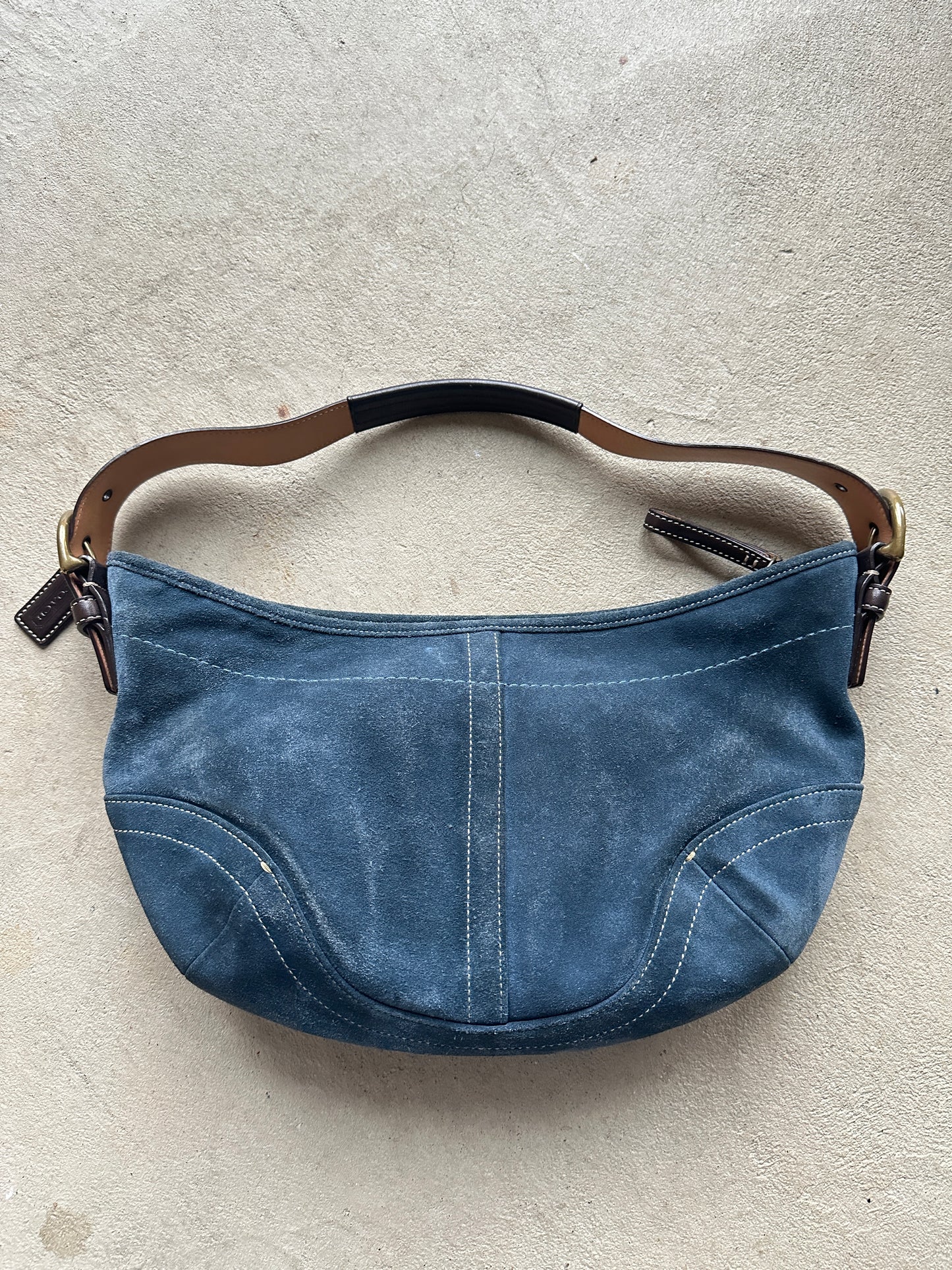 Vintage Coach Blue Suede Croissant Shoulder Bag