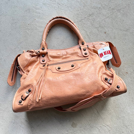 Vintage Y2K Balenciaga Light Orange Leather City Shoulder Bag