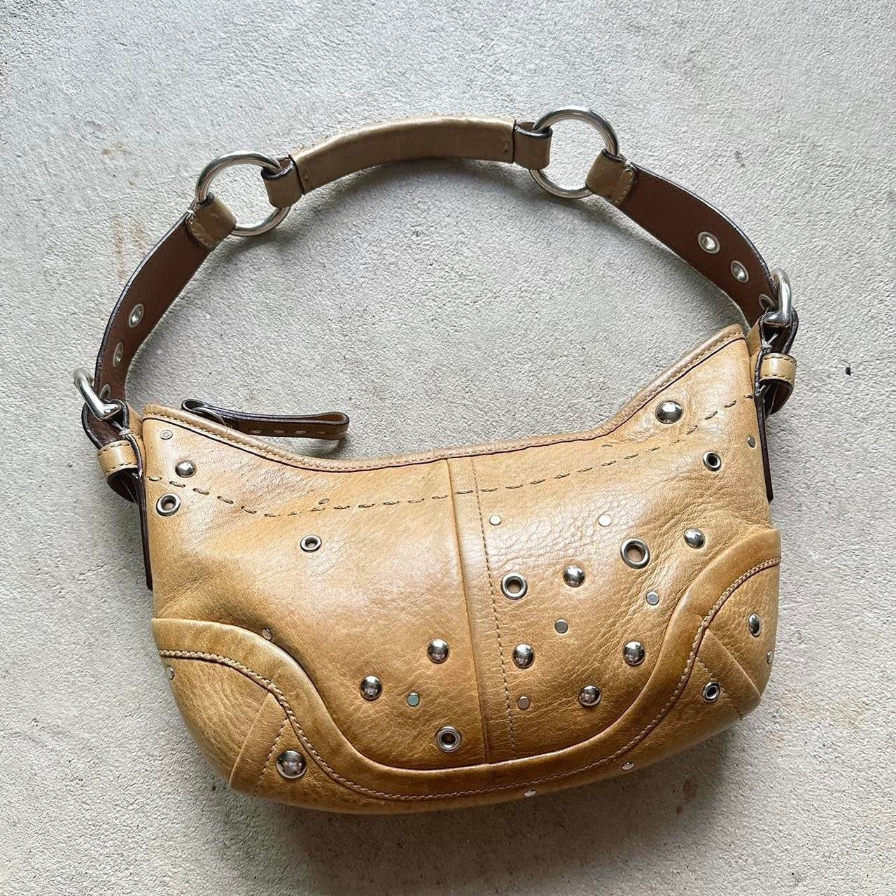 Vintage Y2K Coach Tan Studded Leather Shoulder
Bag