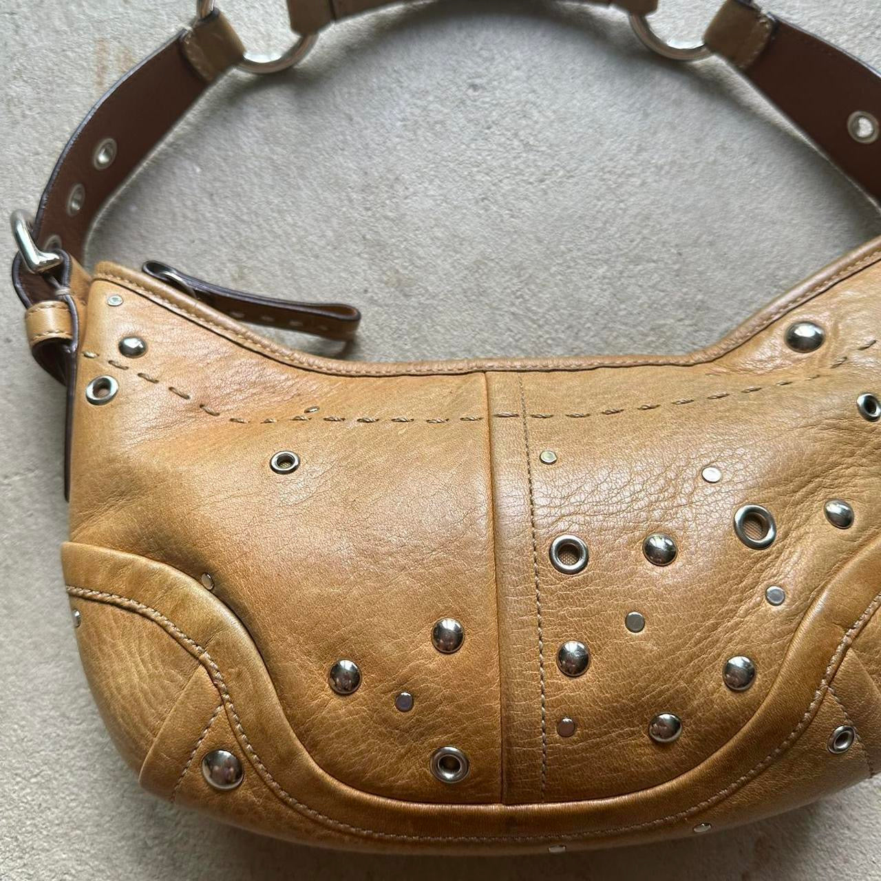 Vintage Y2K Coach Tan Studded Leather Shoulder
Bag