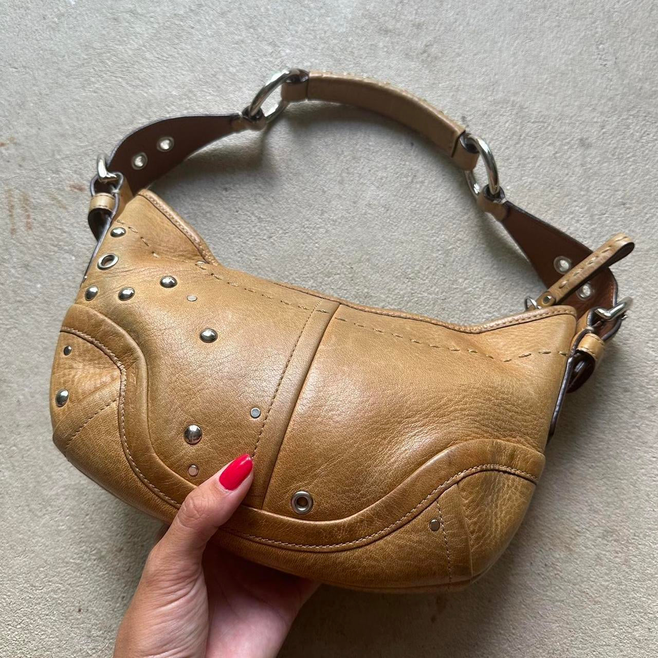 Vintage Y2K Coach Tan Studded Leather Shoulder
Bag