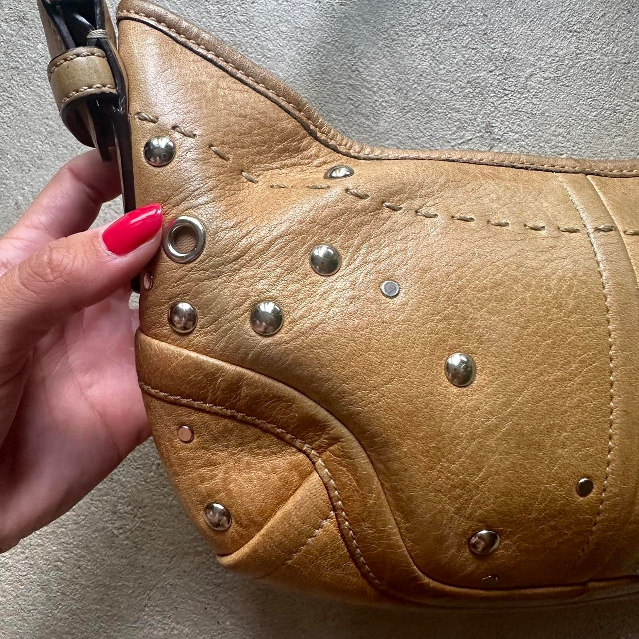 Vintage Y2K Coach Tan Studded Leather Shoulder
Bag