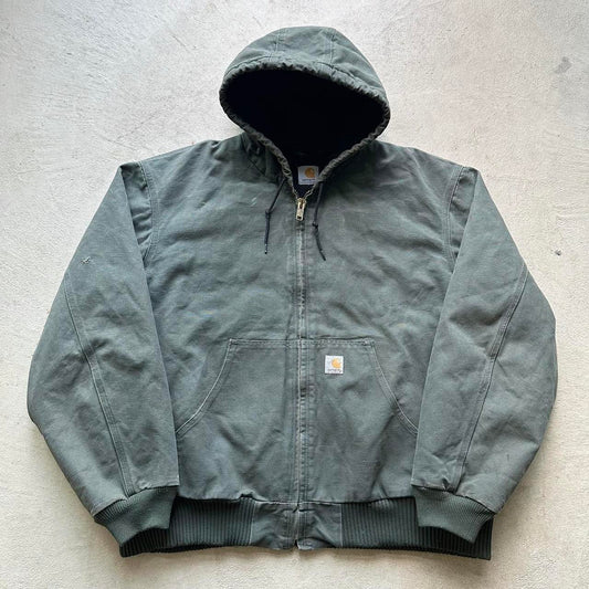 Vintage Carhartt Faded Green Hooded Jacket - XL