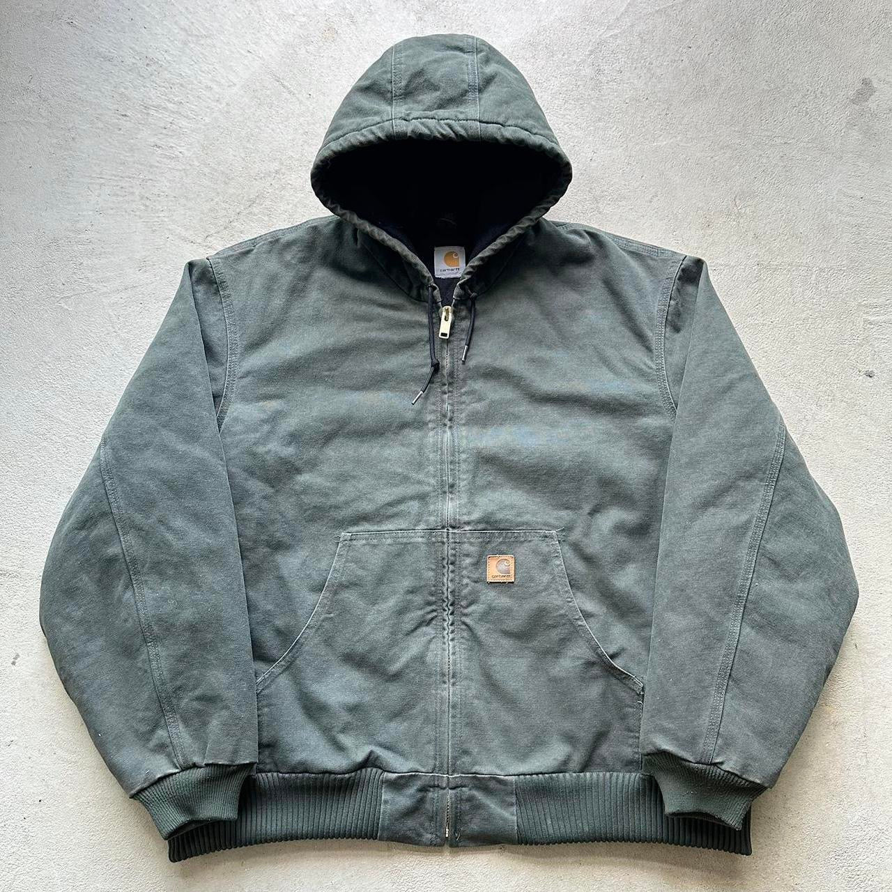 Vintage Carhartt Faded Green Hooded Jacket - XL