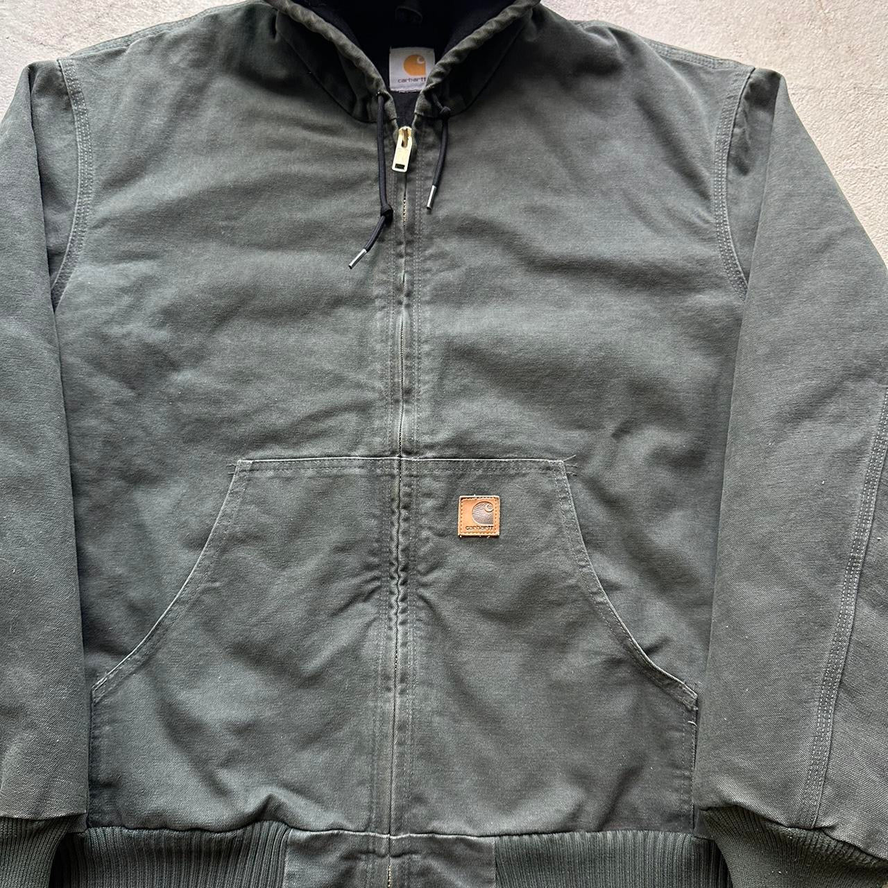 Vintage Carhartt Faded Green Hooded Jacket - XL