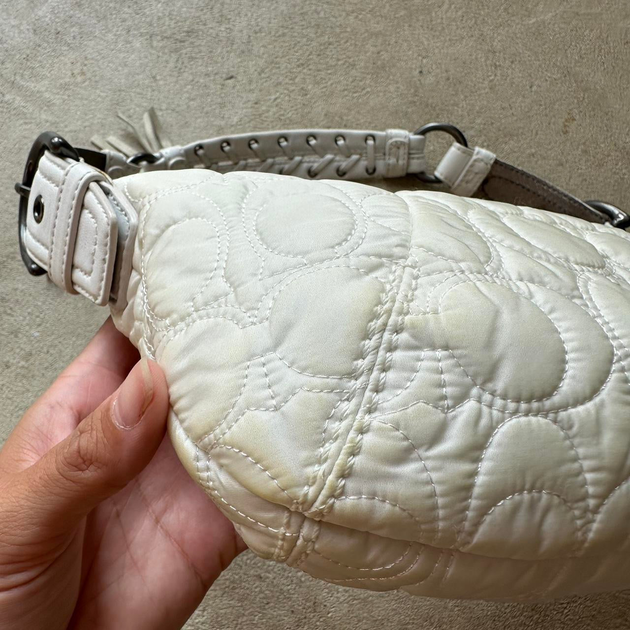 Vintage Y2K Coach Quilted White Hobo Shoulder
Bag