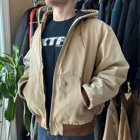 Vintage Carhartt Faded Tan Hooded Jacket - XXL