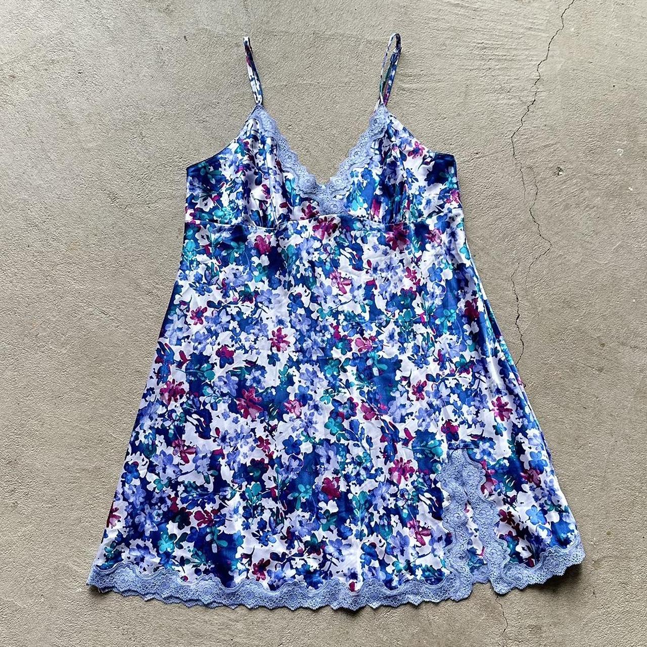 Vintage Y2K Floral Blue Slip Dress