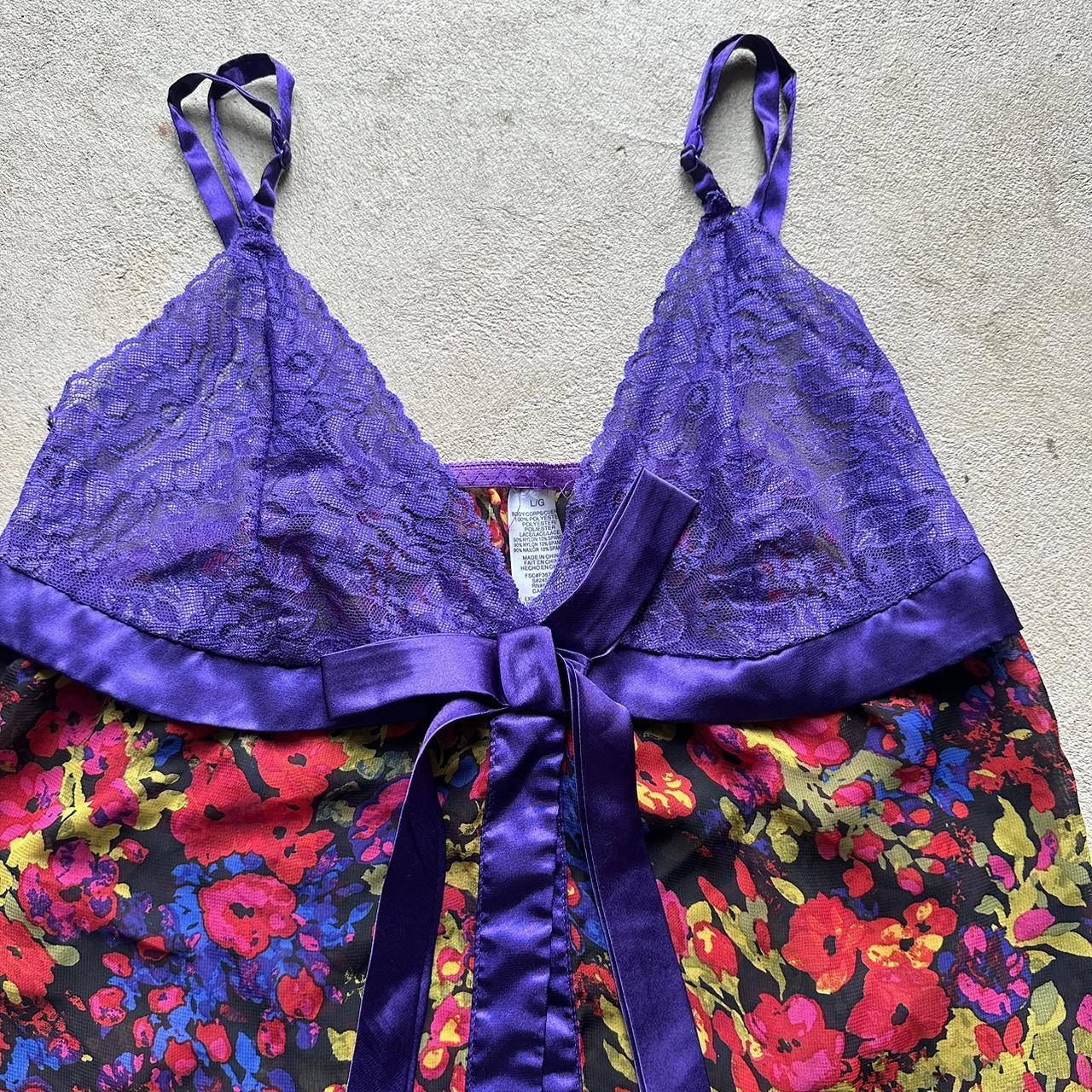 Y2K Purple Floral Long Lace Top - L