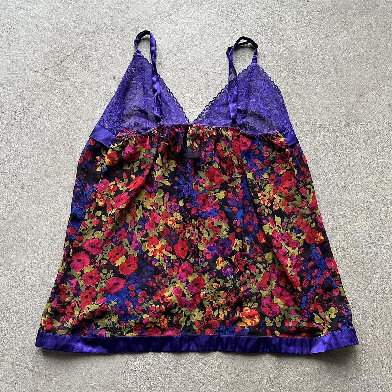 Y2K Purple Floral Long Lace Top - L