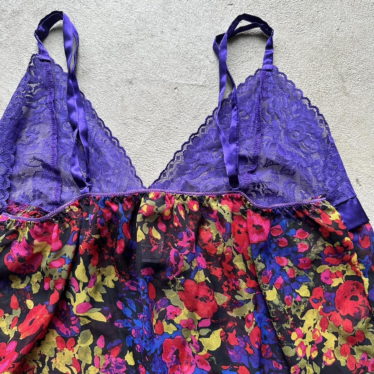 Y2K Purple Floral Long Lace Top - L