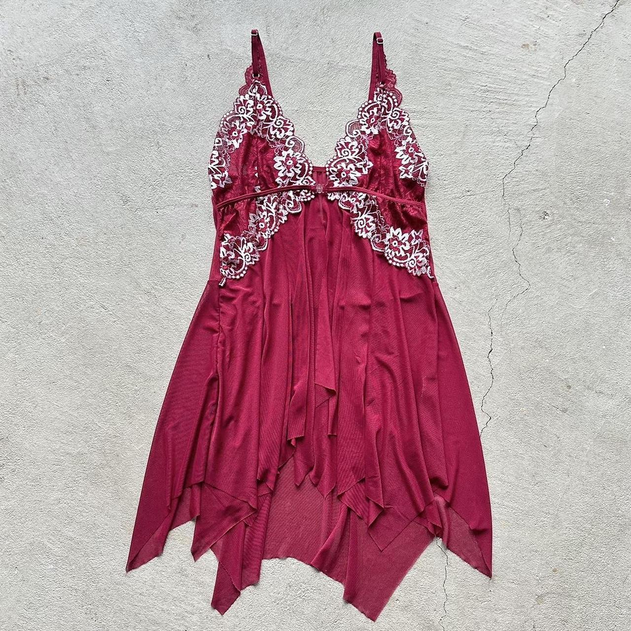 Y2K Maroon Long Lace Top - S/M