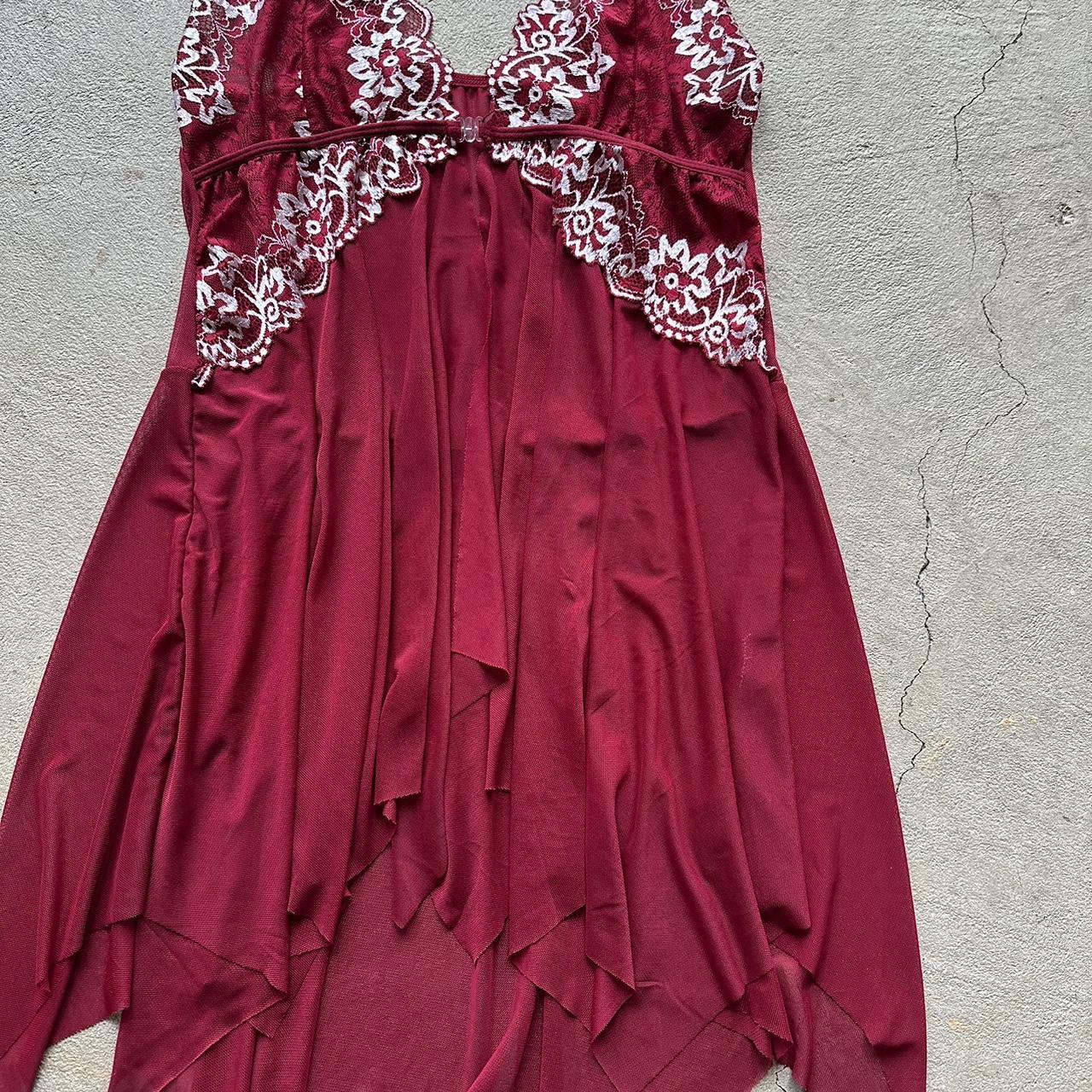 Y2K Maroon Long Lace Top - S/M