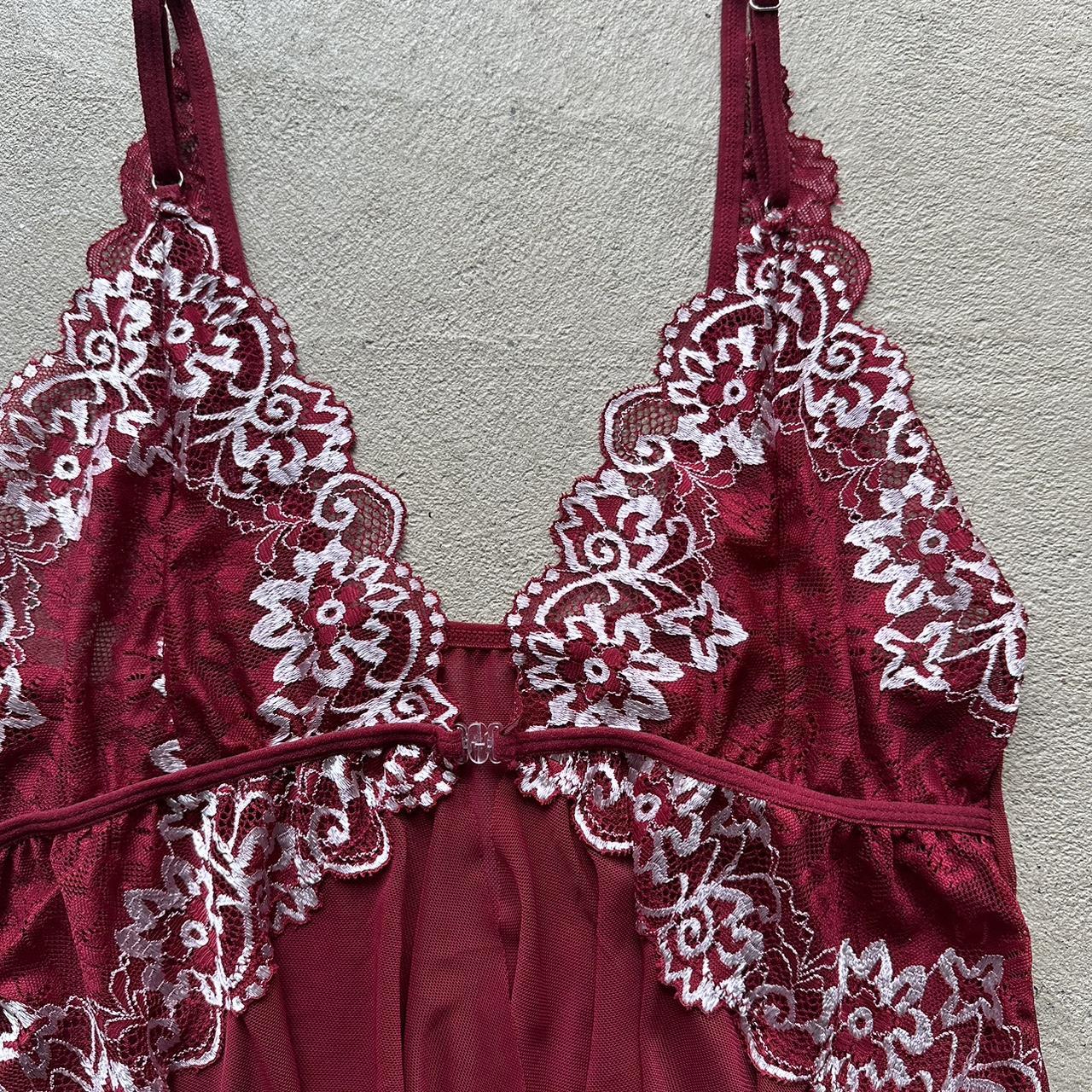 Y2K Maroon Long Lace Top - S/M