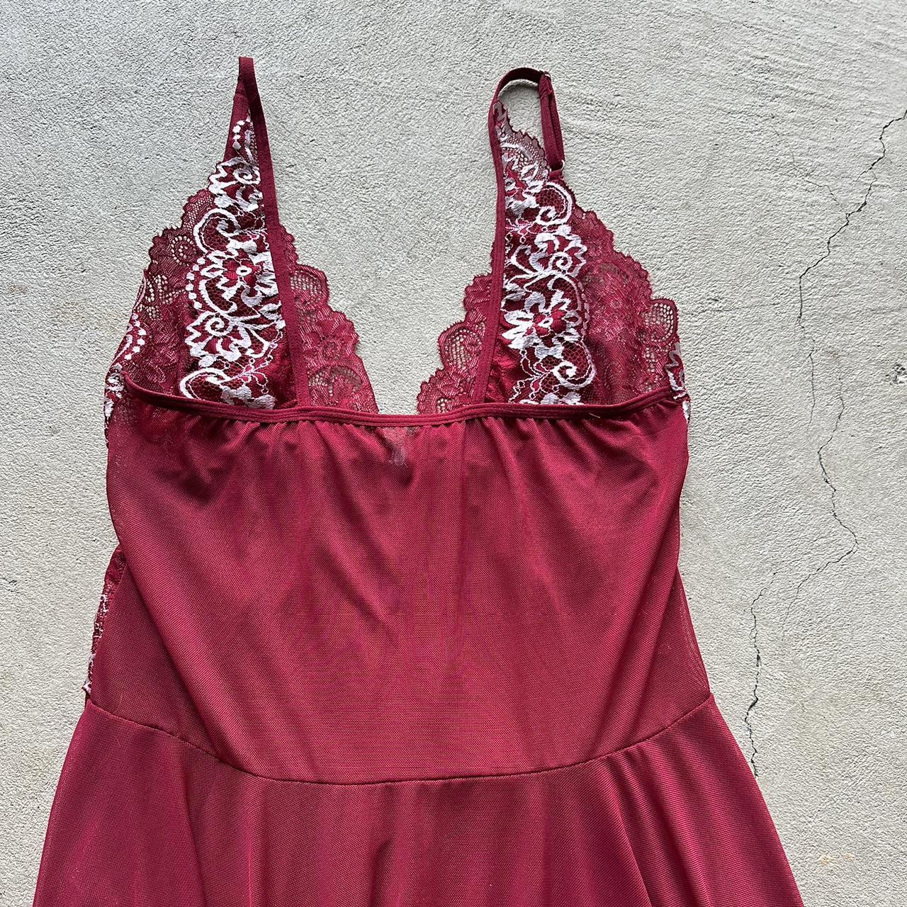 Y2K Maroon Long Lace Top - S/M