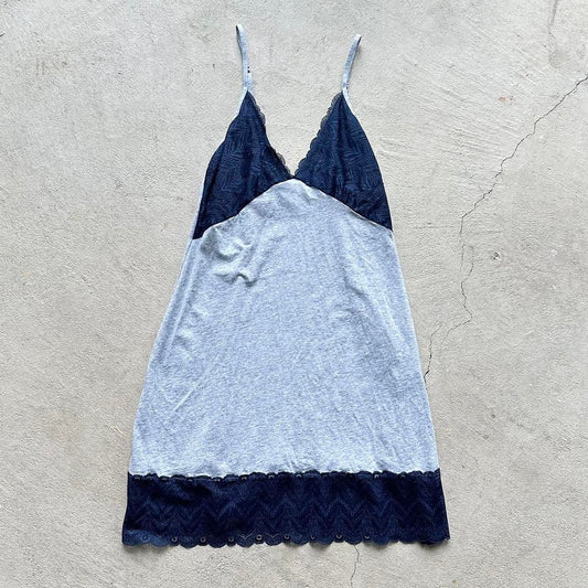 Y2K Grey & Navy Lace Dress - L