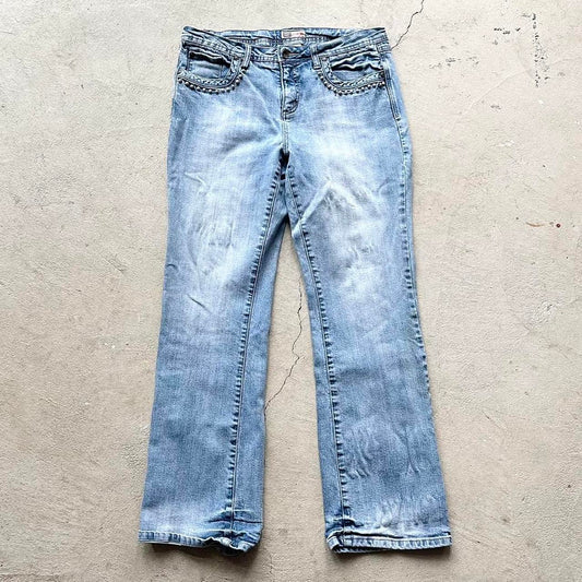 Y2K Faded Glory Beaded Denim Jeans - 33.5