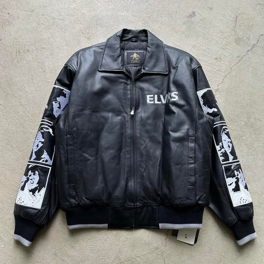 Vintage Elvis Presley Leather Embroidered Jacket - L