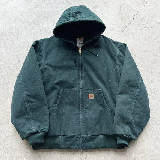 Rare Vintage Carhartt Forest Green Hooded Jacket - XL