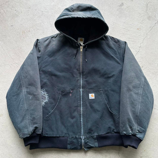 Vintage Carhartt Faded Black Hooded Jacket - XL