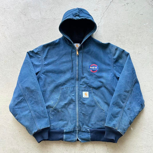Vintage Carhartt Faded Blue Hooded Jacket