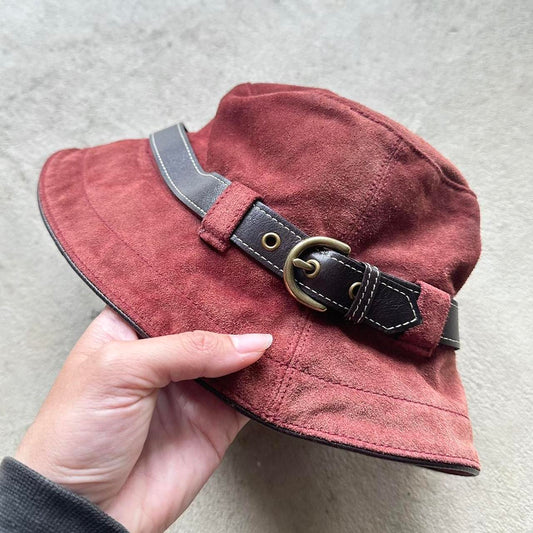 Vintage Y2K Coach Burgundy Suede Bucket Hat